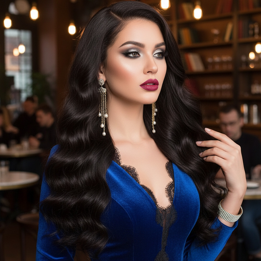 Gerçek Front Lace Tül Peruk / Dalgalı / Doğal 70/75cm