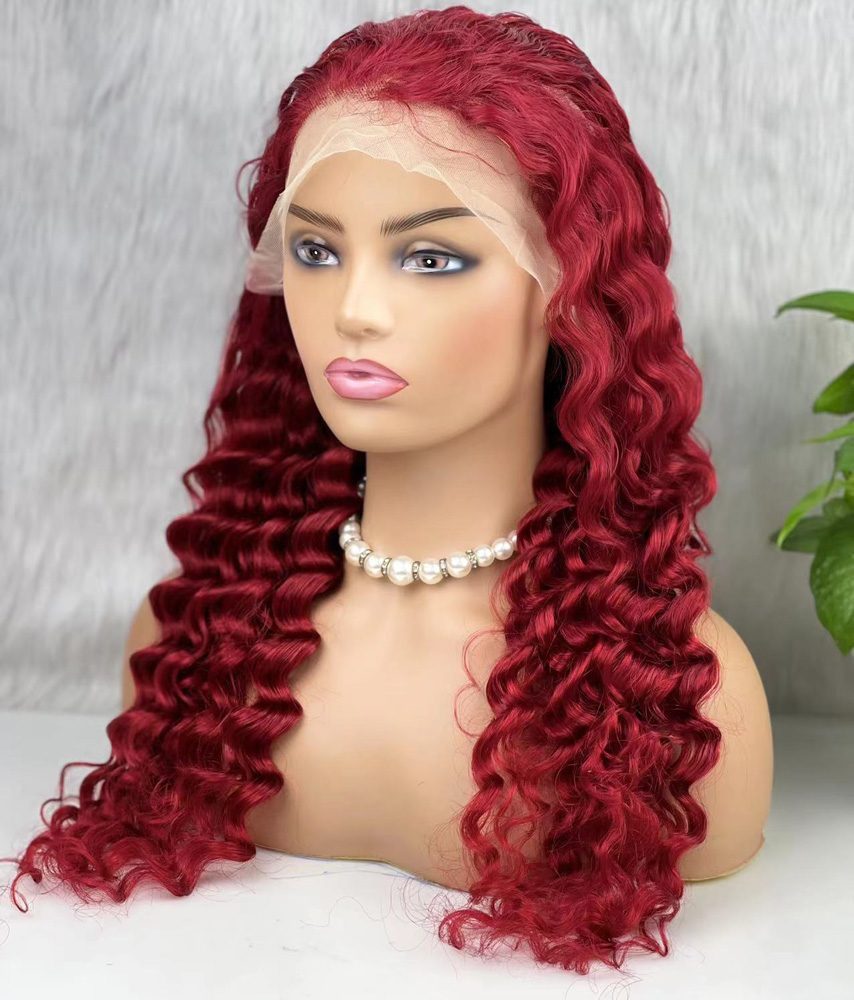 Gerçek Front Lace Tül Peruk / Yoğun Dalgalı / Kızıl 70/75cm