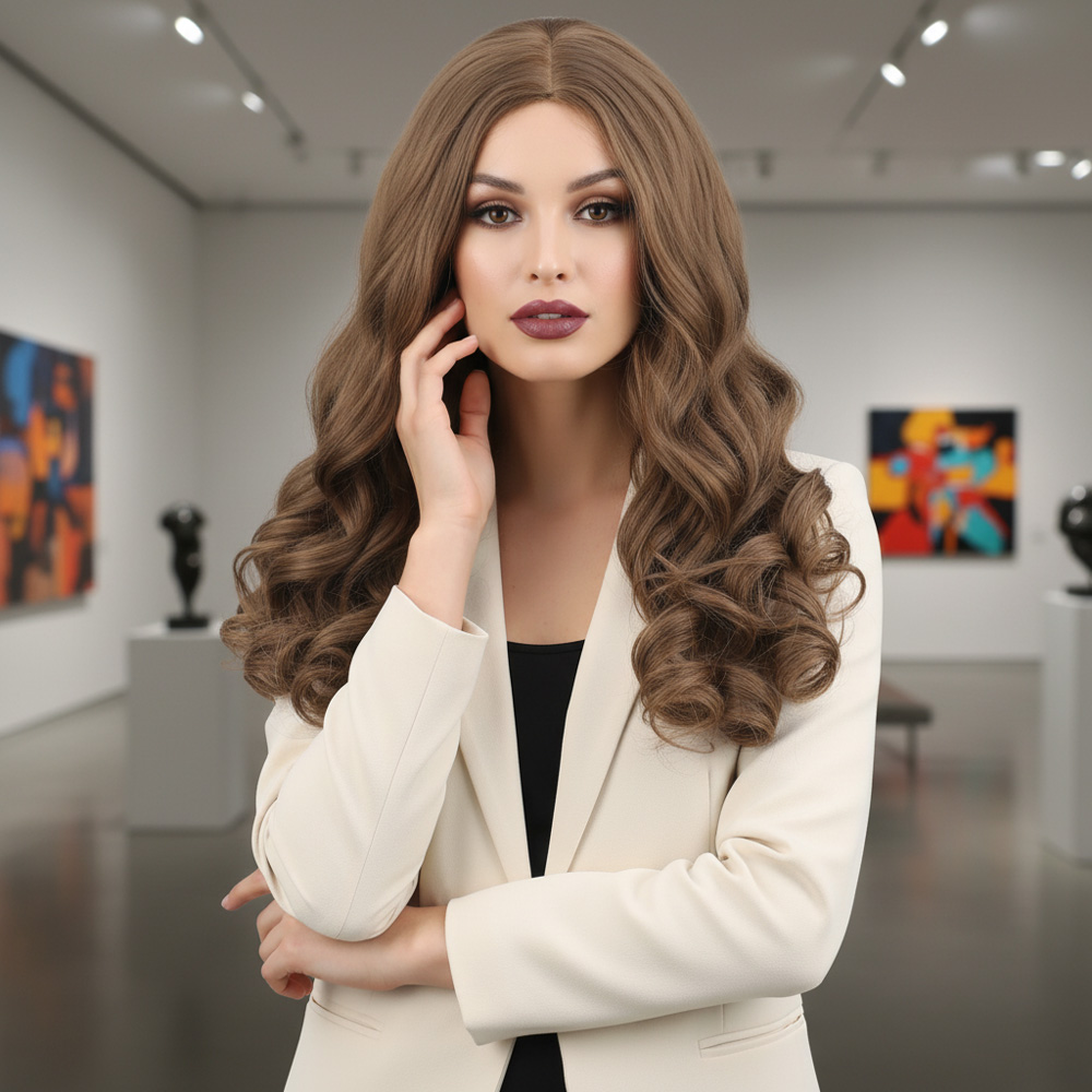 Dalgalı Perçemsiz Uzun Fiber Sentetik Peruk / Bebek Kumralı