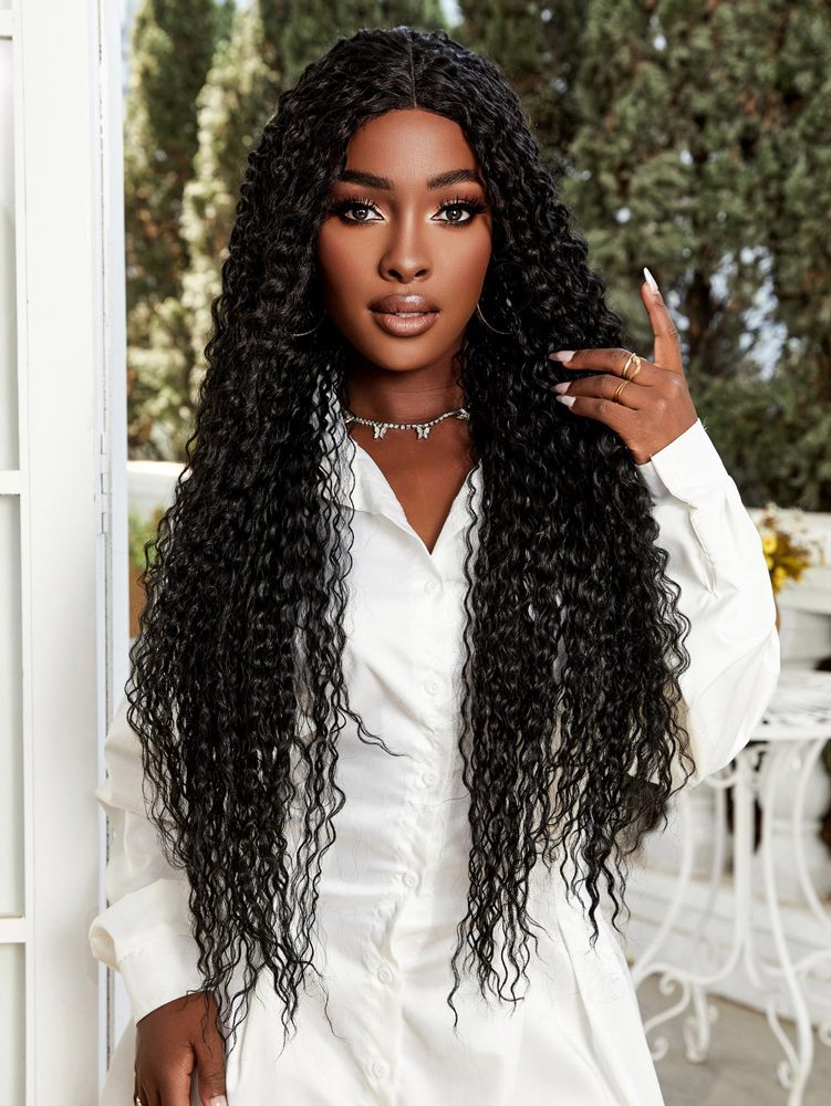 Afro Dalga Fiber Sentetik Tül Peruk / Siyah