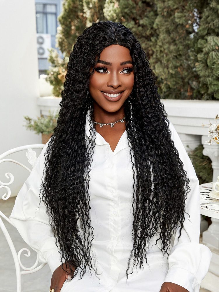 Afro Dalga Fiber Sentetik Tül Peruk / Siyah