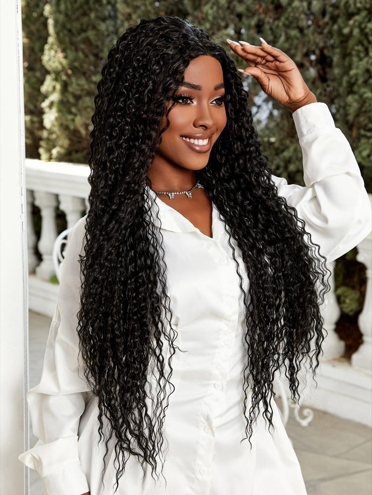Afro Dalga Fiber Sentetik Tül Peruk / Siyah