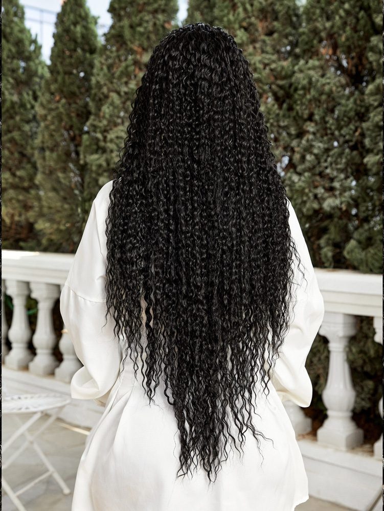 Afro Dalga Fiber Sentetik Tül Peruk / Siyah