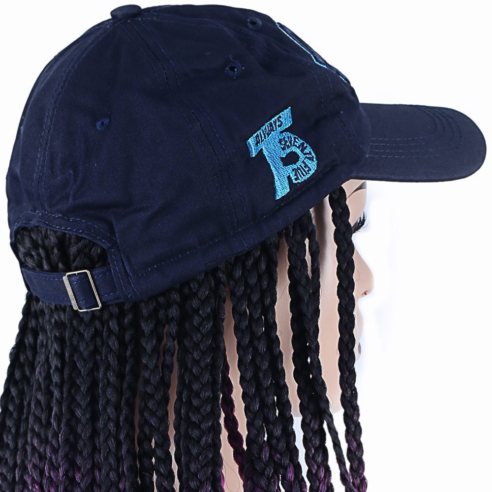 CLZ201 Lacivert Şapkalı Örgü Peruk / Siyah / Fuşya Ombreli
