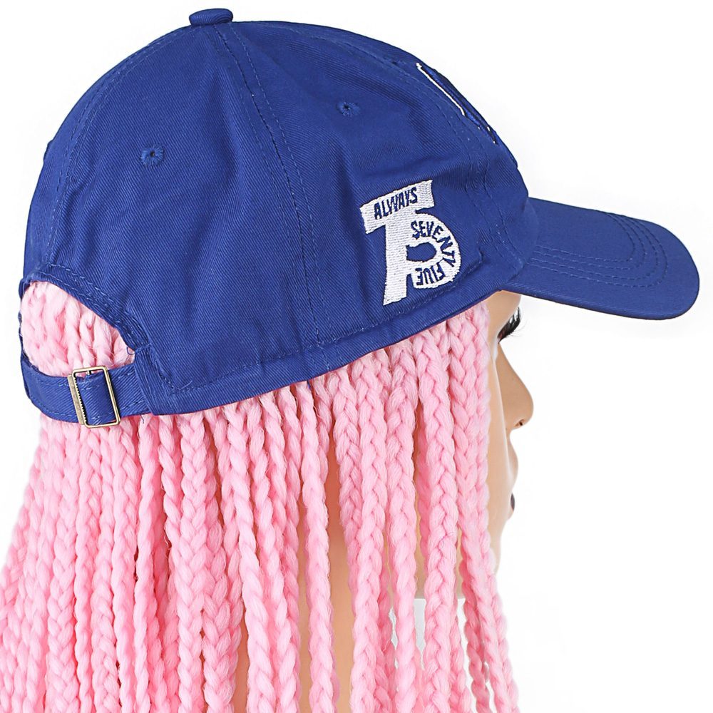 CLZ201 Mavi Şapkalı Örgü Peruk / Şeker Pembesi