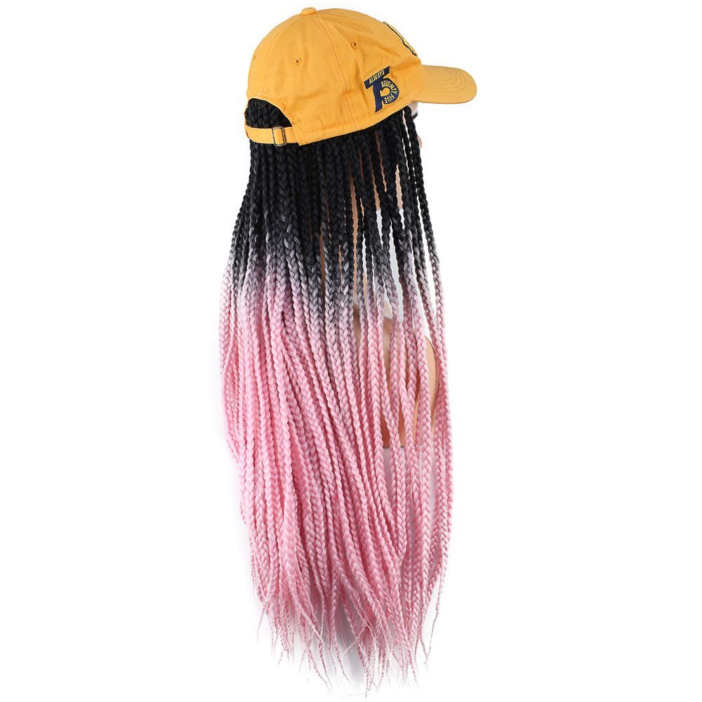 CLZ201 Sarı Şapkalı Örgü Peruk / Siyah / Şeker Pembe Ombreli