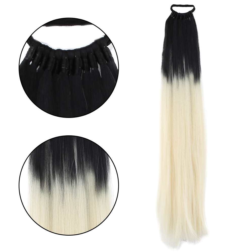 Lastik Tokalı At Kuyruğu Düz / Siyah / Platin Ombre