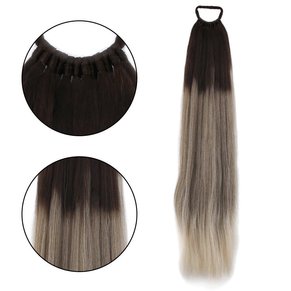 Lastik Tokalı At Kuyruğu Düz / Küllü Kumral / Beyaz Platin Ombre Lastik Tokalı At Kuyruğu Düz / Küllü Kumral / Beyaz Platin Ombre