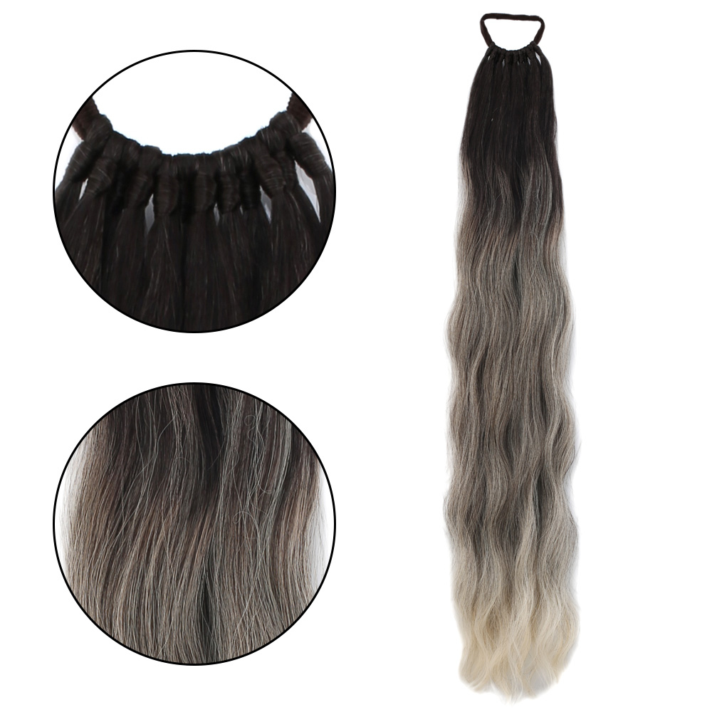 Lastik Tokalı At Kuyruğu Su Dalgalı / Kumral / Beyaz Platin Ombre Lastik Tokalı At Kuyruğu Su Dalgalı / Kumral / Beyaz Platin Ombre