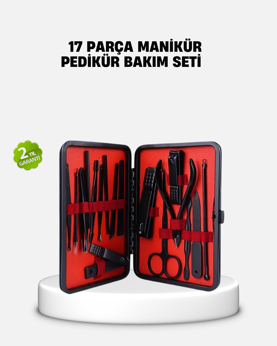 17 Parça Profesyonel Manikür Pedikür Seti Paslanmaz Çelik Siyah Kutu 17 Parça Profesyonel Manikür Pedikür Seti Paslanmaz Çelik Siyah Kutu