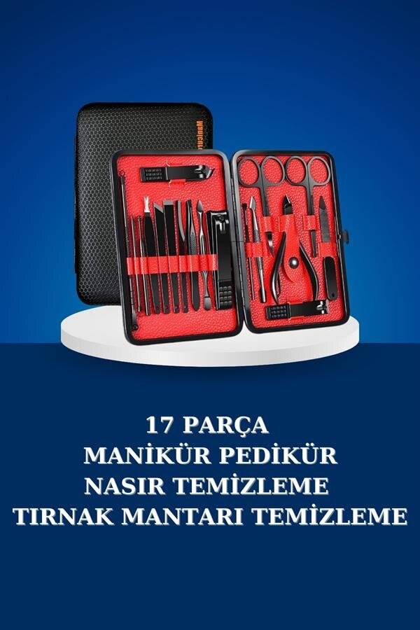 17 Parça Manikür Seti Taşınabilir Özel Çantalı El ve Ayak Bakımı Tırnak Batığı Temizleme 17 Parça Manikür Seti Taşınabilir Özel Çantalı El ve Ayak Bakımı Tırnak Batığı Temizleme