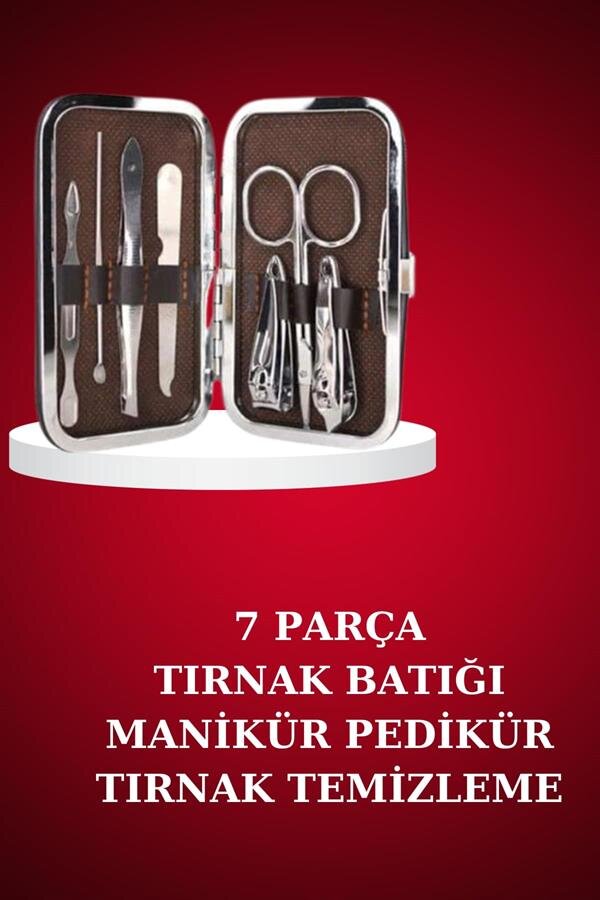 Manikür Pedikür Seti 7 Parça Tırnak Makası Kaş Makası Cımbız Çantalı Manikür Pedikür Seti 7 Parça Tırnak Makası Kaş Makası Cımbız Çantalı