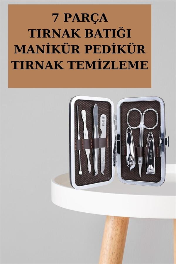 Manikür Pedikür Seti 7 Parça Tırnak Makası Kaş Makası Cımbız Çantalı Manikür Pedikür Seti 7 Parça Tırnak Makası Kaş Makası Cımbız Çantalı