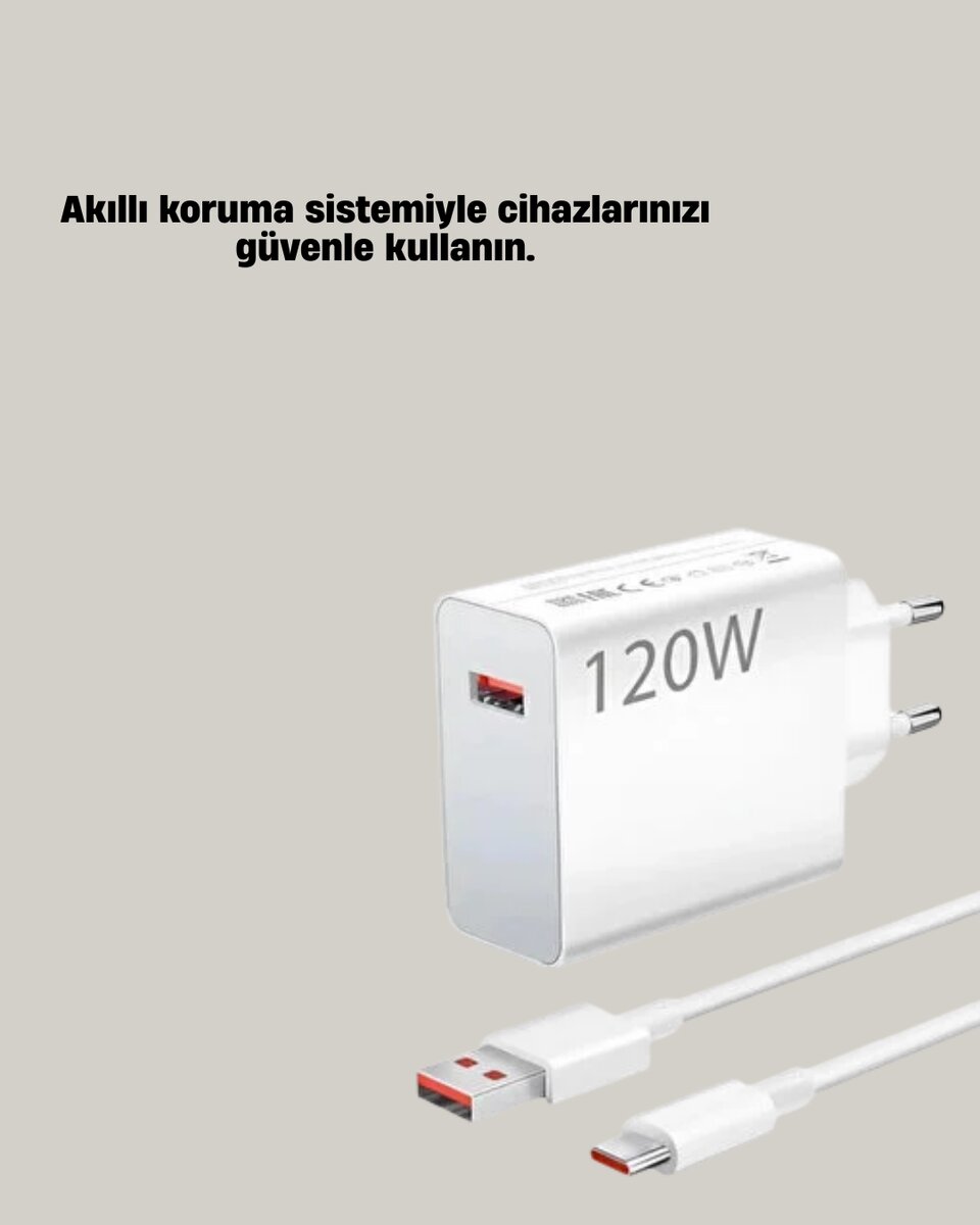 120W Güçlü Hızlı Şarj Adaptörü ve Type-C Kablo Seti – Güvenli Şarj Teknolojisi 120W Güçlü Hızlı Şarj Adaptörü ve Type-C Kablo Seti – Güvenli Şarj Teknolojisi