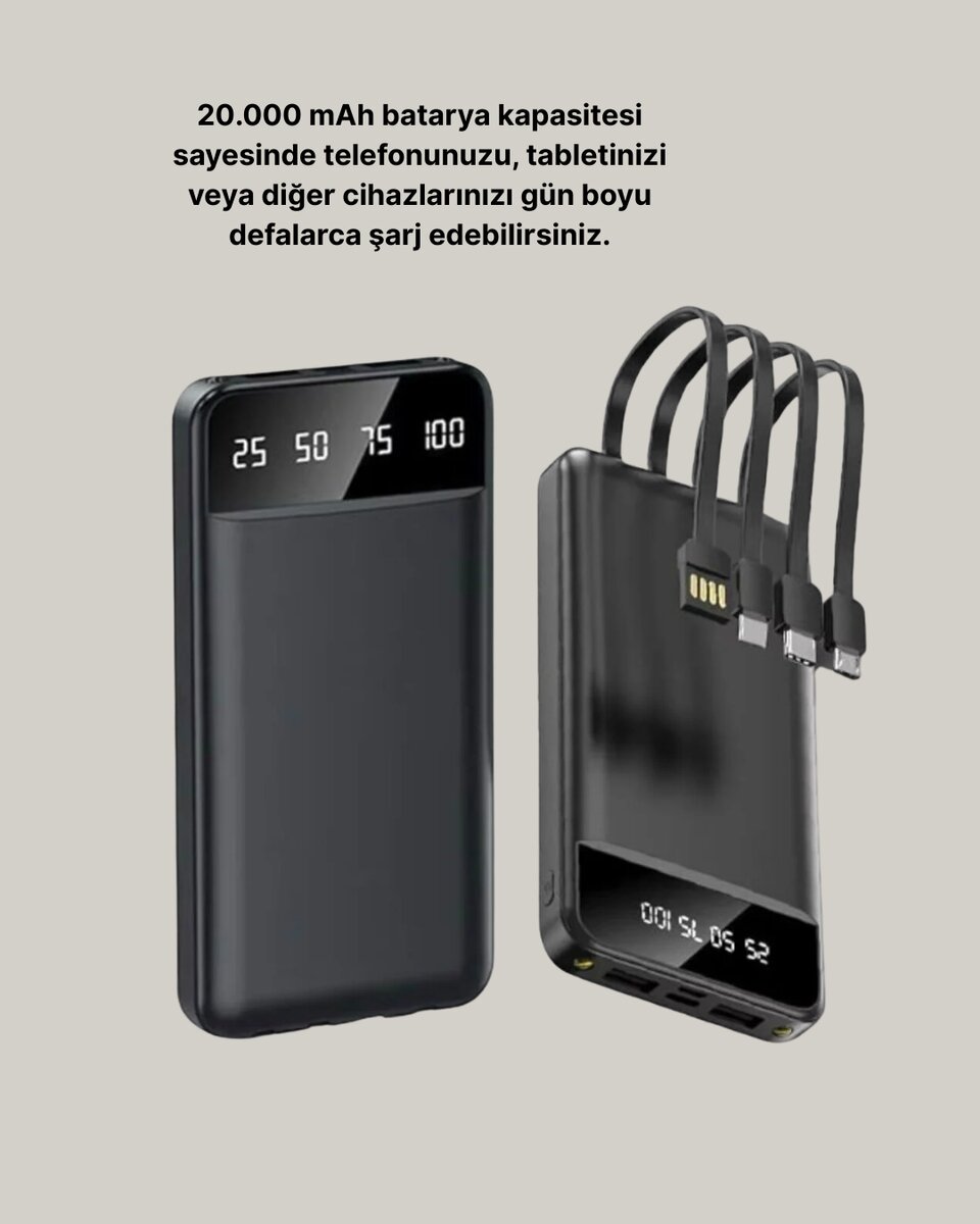 20.000 mAh 4 Çıkışlı LED Göstergeli Hızlı Şarj Powerbank 20.000 mAh 4 Çıkışlı LED Göstergeli Hızlı Şarj Powerbank