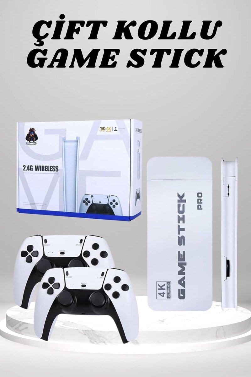4K HD Görüntü Kaliteli Retro Game Stick 20000 Oyunlu Çift Kollu Beyaz Game Stick 4K HD Görüntü Kaliteli Retro Game Stick 20000 Oyunlu Çift Kollu Beyaz Game Stick