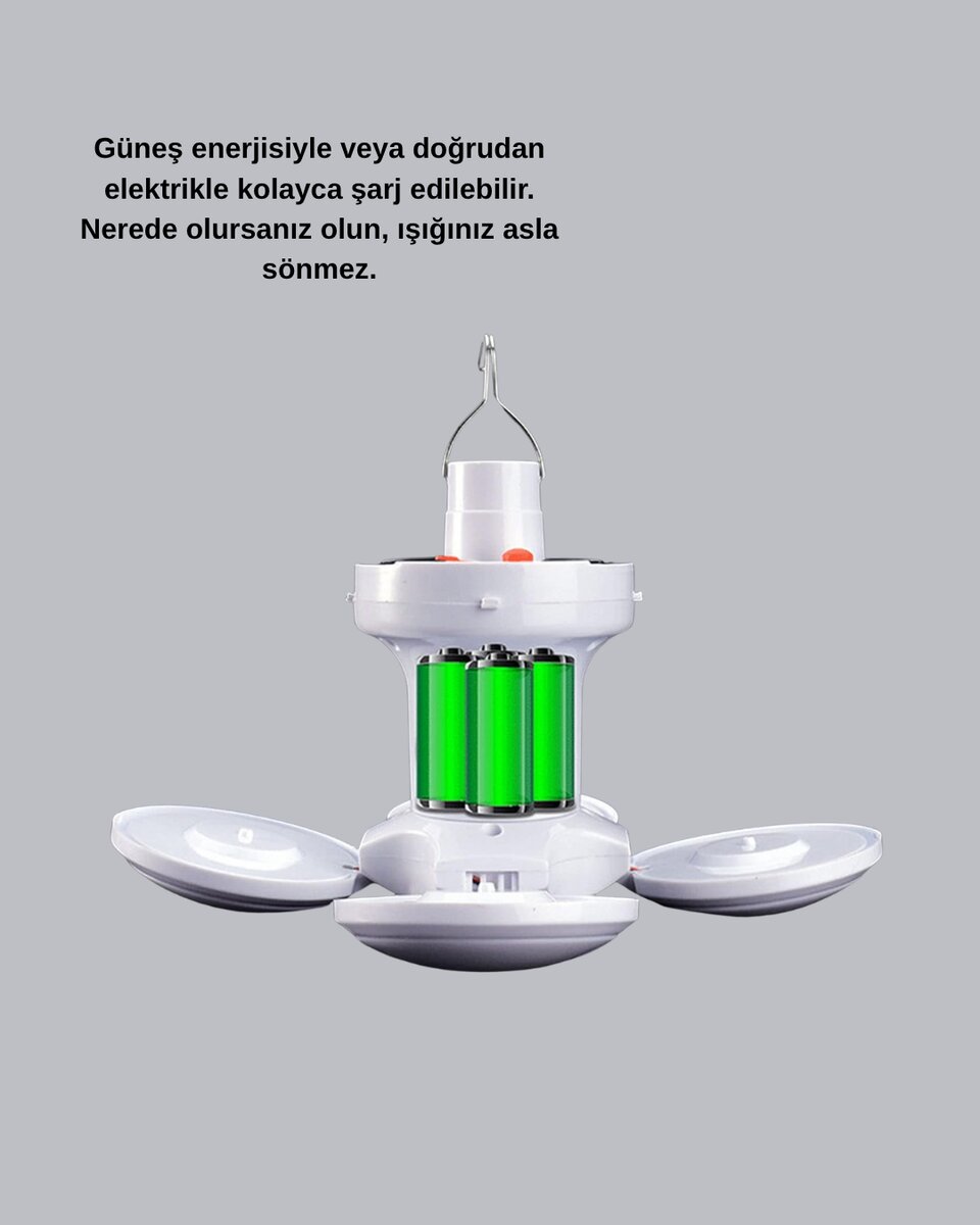 5 Kanatlı Solar Kamp Lambası – USB Şarjlı, Taşınabilir, IP65 Su Geçirmez Bahçe Lambası