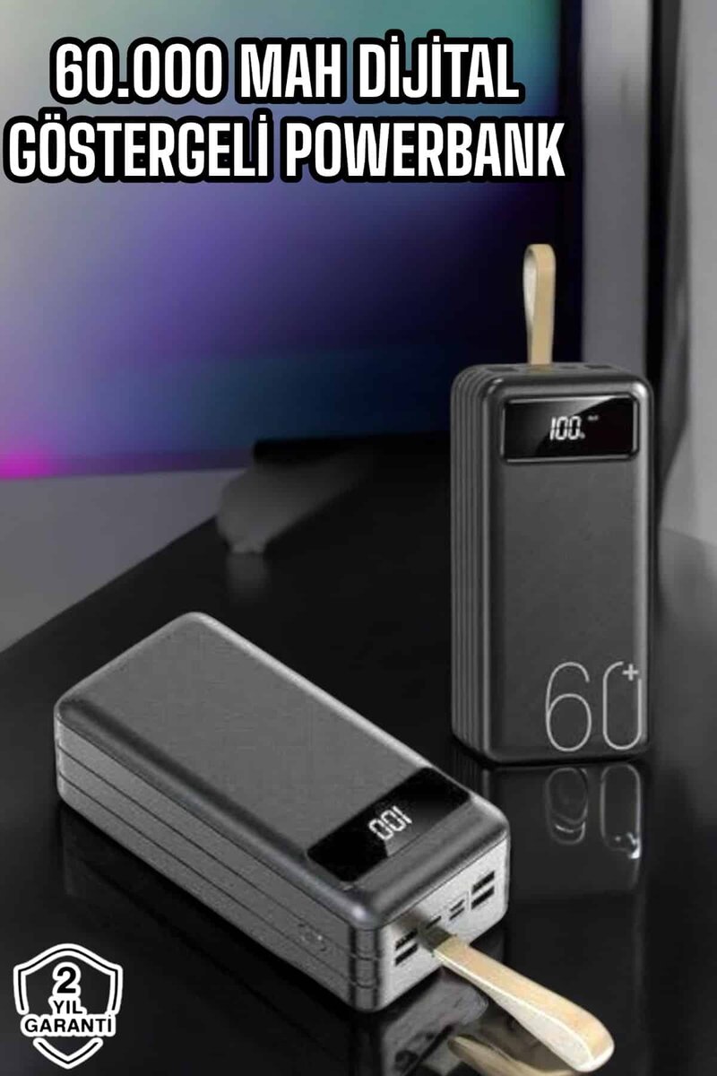 Powerbank 60.000 Mah Hızlı Şarj 4 Çıkışlı Uzun Şarj Süreli Dijital Göstergeli