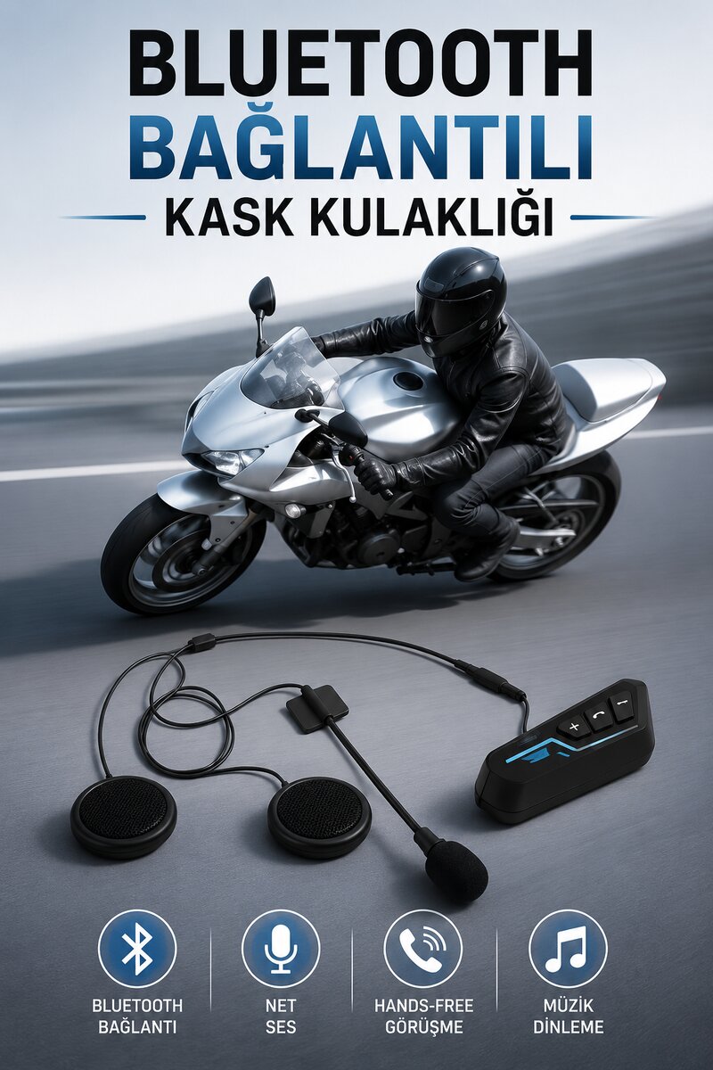 Kask Kulaklığı Motosiklet Intercom Interkom Dinleme Konuşma Özellikli Su Geçirmez