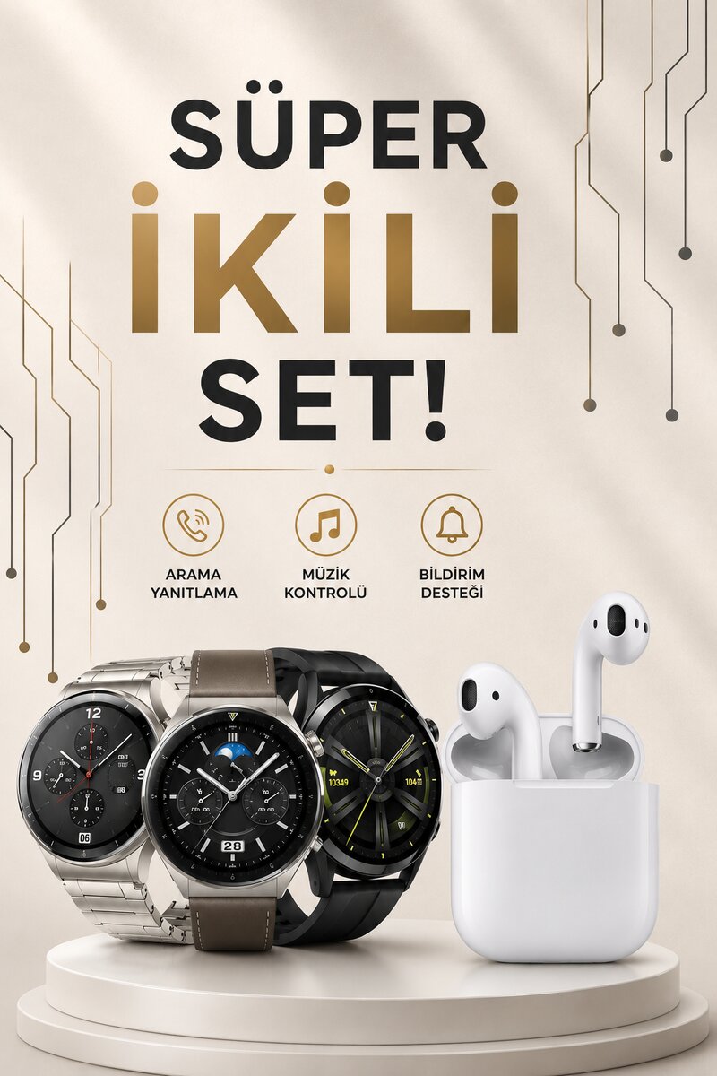 Akıllı Saat ve Kulaklık Seti Dokunmatik Ekran 5.0 Bluetooth Bağlantılı Sesli Görüşme