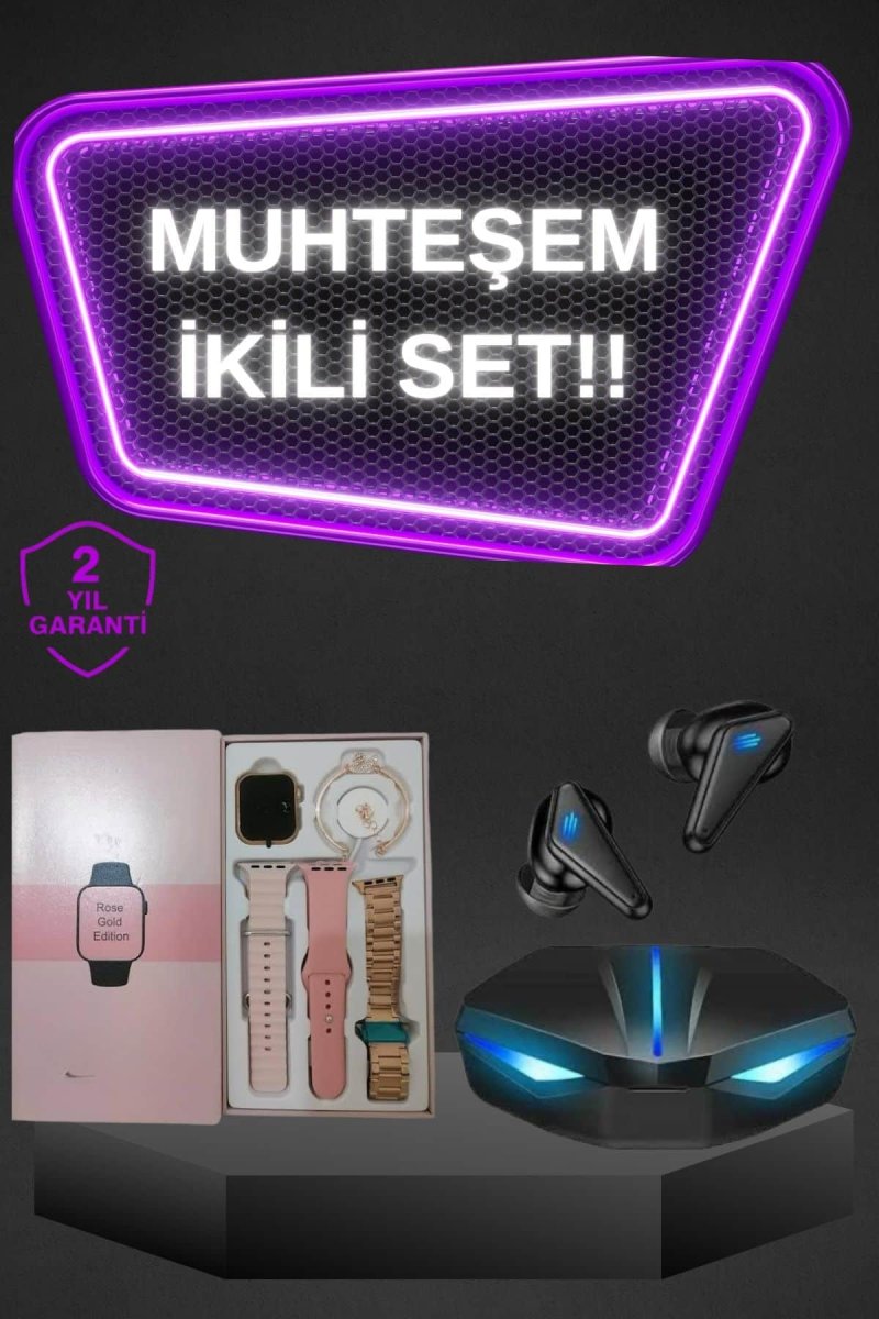 Kadınlar İçin Dokunmatik Ekran Akıllı Saat ve Gamer Kablosuz Bluetooth Kulaklık ANC Özelliği Kadınlar İçin Dokunmatik Ekran Akıllı Saat ve Gamer Kablosuz Bluetooth Kulaklık ANC Özelliği