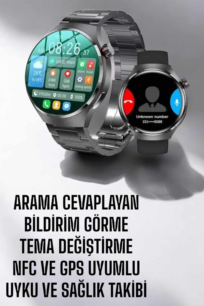 Akıllı Saat Metal Kordonlu GPS ve NFC Uyumlu Arama Cevaplayan Akıllı Saat Metal Kordonlu GPS ve NFC Uyumlu Arama Cevaplayan