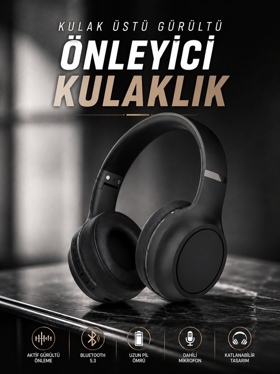Kulak Üstü Kablosuz Bluetooth Kulaklık Gürültü Önleyici Ayarlanabilir