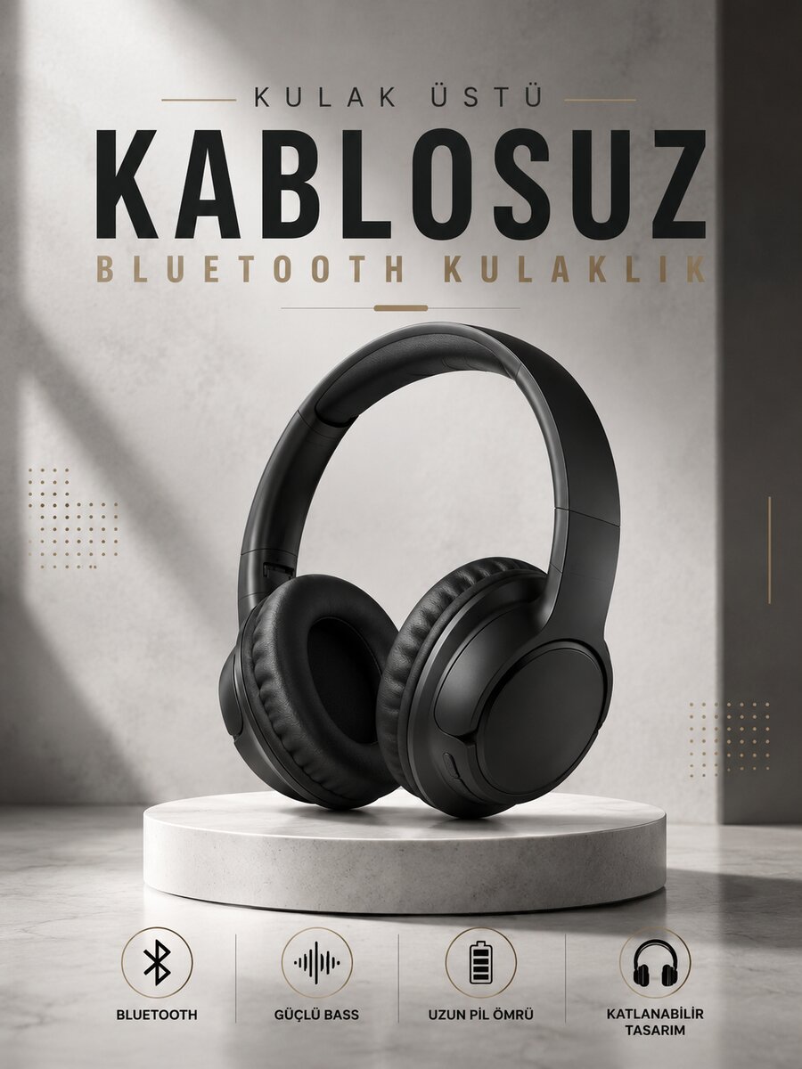 Kulak Üstü Kablosuz Bluetooth Kulaklık Yüksek Ses Kaliteli ANC Özelliği
