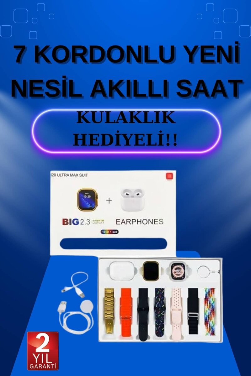 Akıllı Saat 7 Kordonlu Kulaklık Hediyeli Nabız Ölçer Uyku Takibi Sesli Görüşme Akıllı Saat 7 Kordonlu Kulaklık Hediyeli Nabız Ölçer Uyku Takibi Sesli Görüşme