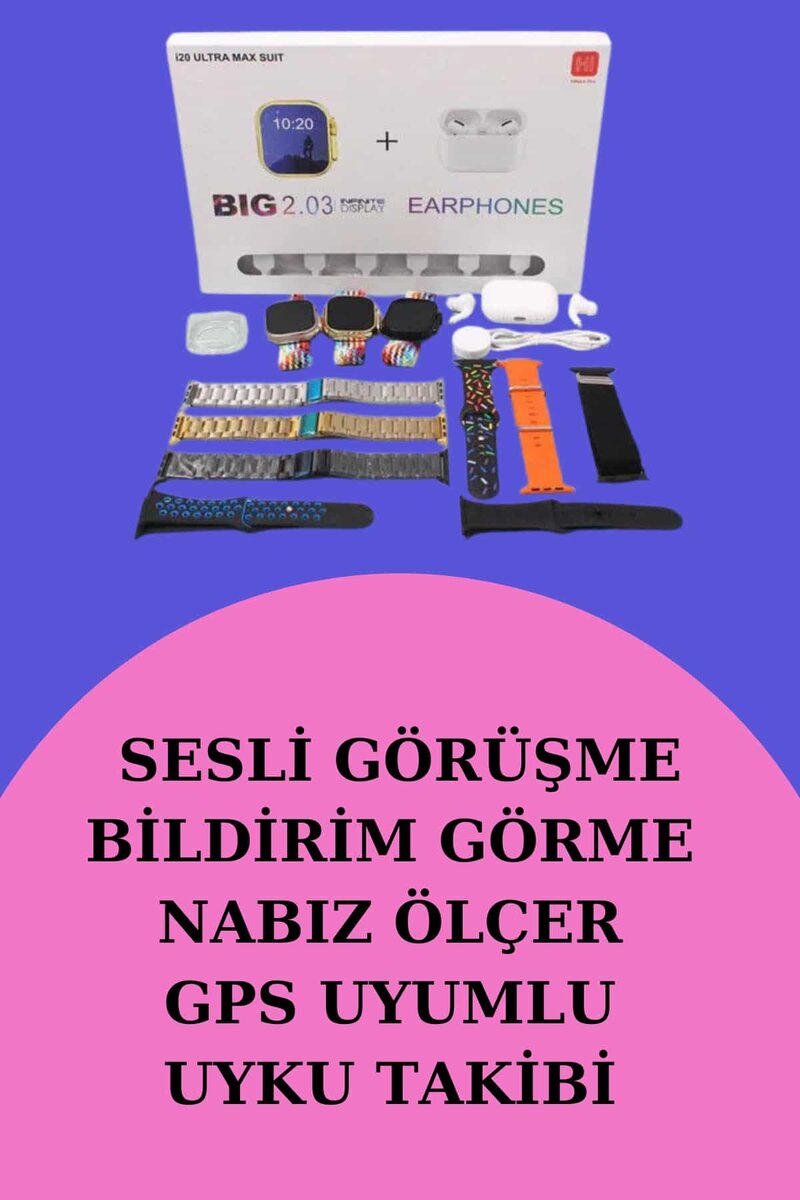 Akıllı Saat Bluetooth Kulaklık Hediyeli Bildirim Görme Sesli Görüşme Çoklu Kordon Akıllı Saat Bluetooth Kulaklık Hediyeli Bildirim Görme Sesli Görüşme Çoklu Kordon