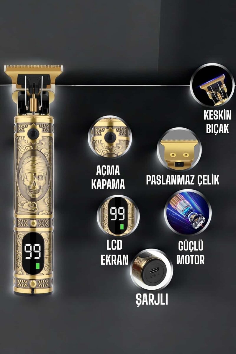 Tıraş Makinesi Çizik Tıraş Paslanmaz Çelik Uzun Ömürlü Şarjlı