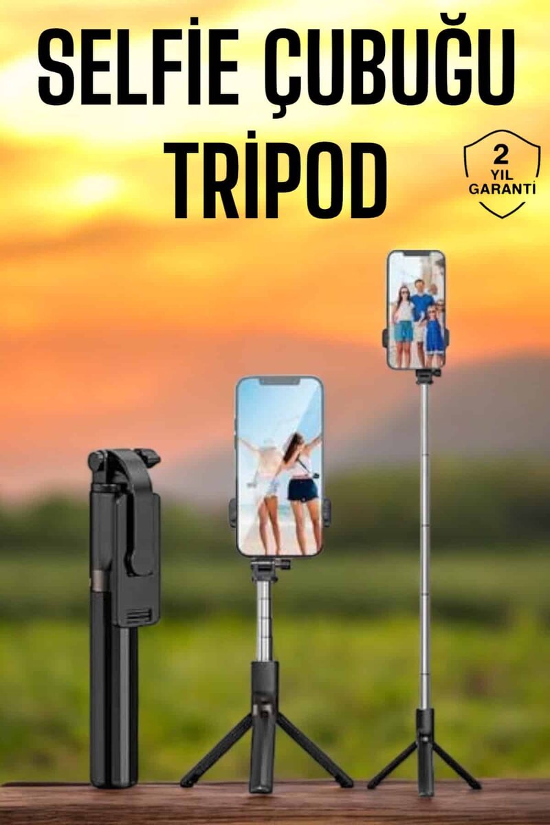 Selfie Çubuğu Tripod Kumandalı Telefon Tutucu Siyah Selfie Çubuğu Tripod Kumandalı Telefon Tutucu Siyah
