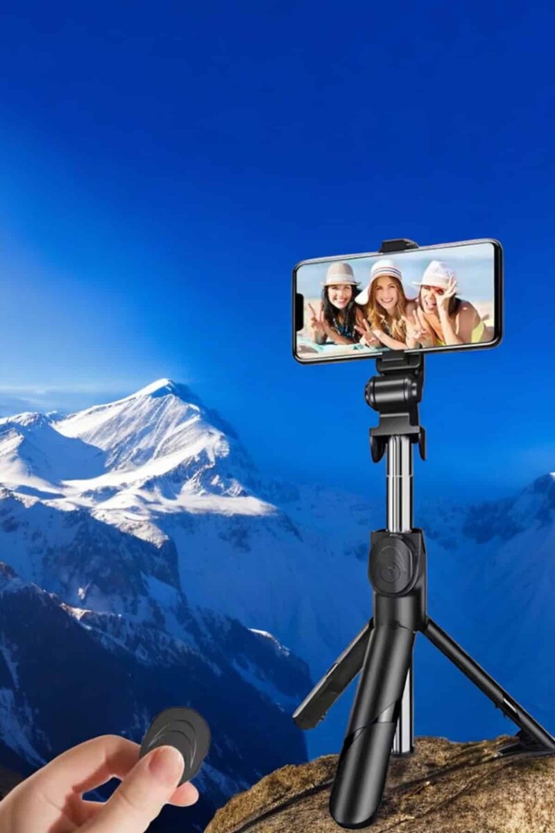 Selfie Çubuğu Tripod Kumandalı Telefon Tutucu Siyah Selfie Çubuğu Tripod Kumandalı Telefon Tutucu Siyah