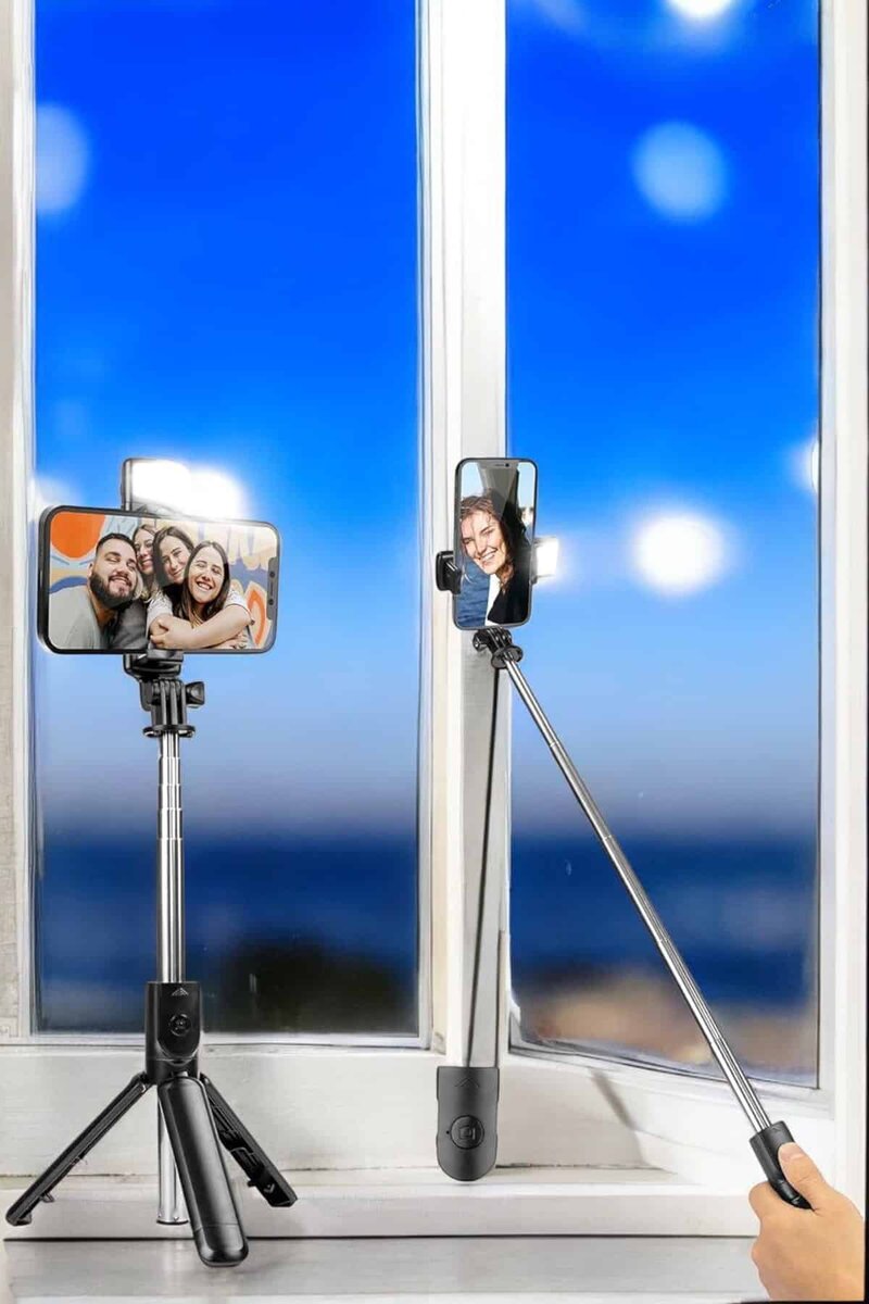 Selfie Çubuğu Tripod Kumandalı Telefon Tutucu Siyah Selfie Çubuğu Tripod Kumandalı Telefon Tutucu Siyah
