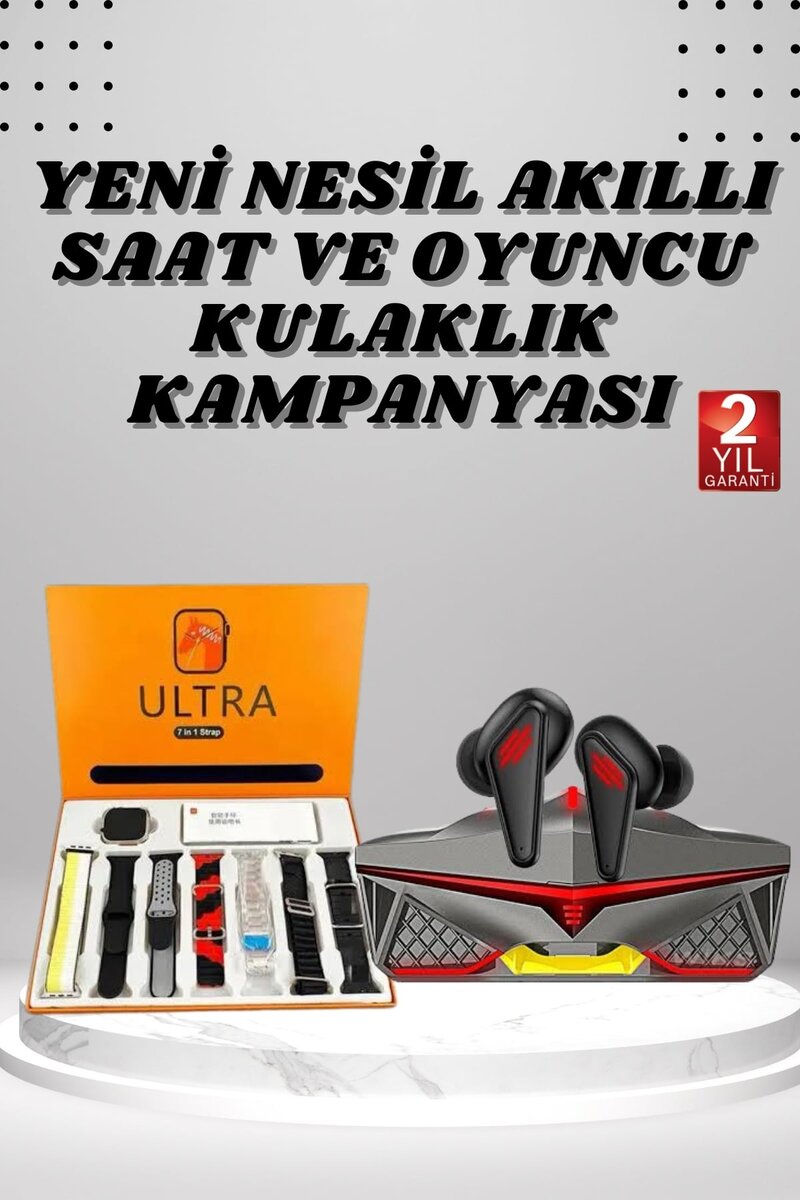 7 Kordonlu Akıllı Saat Ve Oyuncu Kulaklığı Bluetooth Bağlantılı Android ve İOS Uyumlu 7 Kordonlu Akıllı Saat Ve Oyuncu Kulaklığı Bluetooth Bağlantılı Android ve İOS Uyumlu