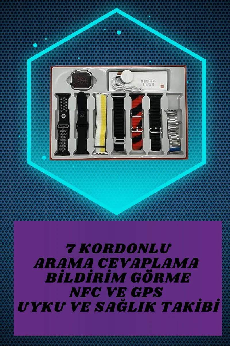 Dijital Göstergeli Powerbank Kablosuz Kulaklık ve 7 Kordonlu Yeni Nesil Akıllı Saat Dokunmatik Kontrol