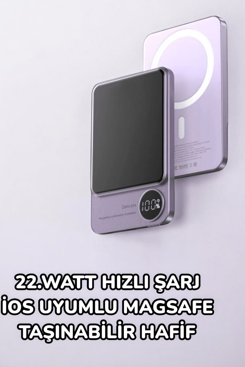 iOS Uyumlu 22.5W Hızlı Şarj Magsafe Powerbank Dijital Göstergeli 10.000 mAh iOS Uyumlu 22.5W Hızlı Şarj Magsafe Powerbank Dijital Göstergeli 10.000 mAh