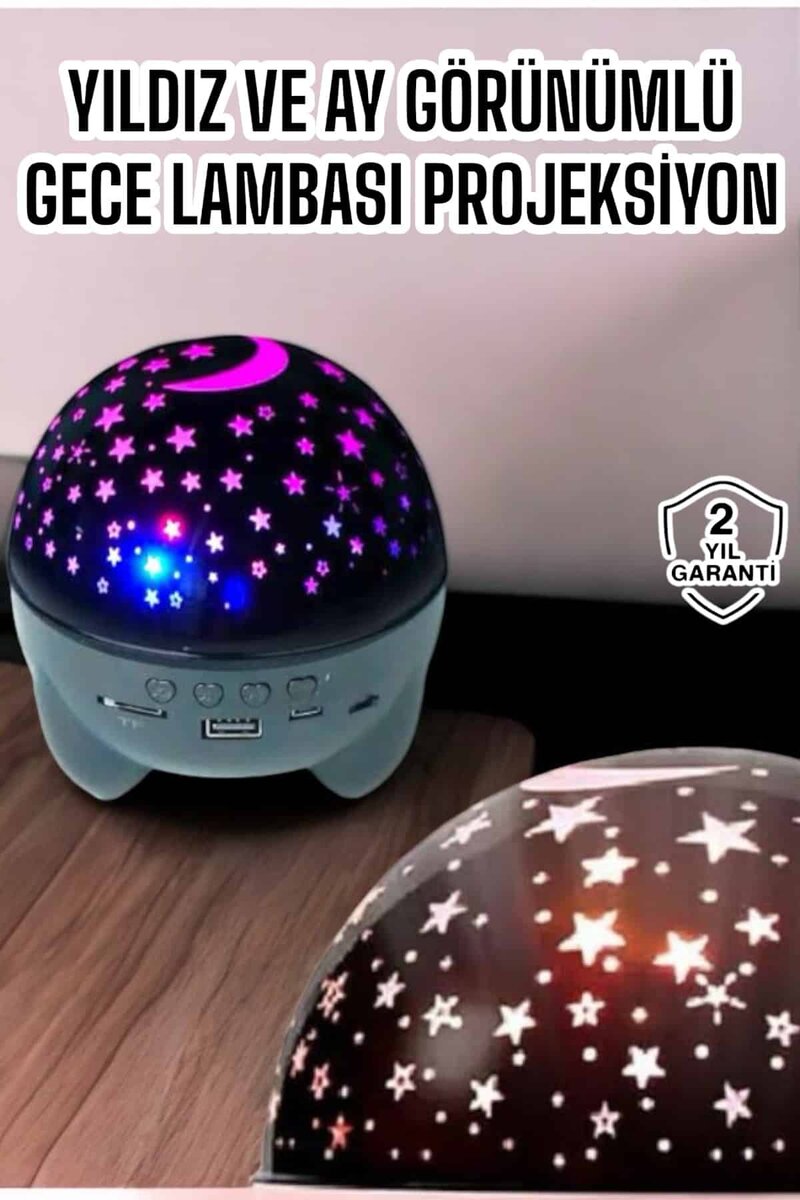 Gece Lambası Projeksiyon Görünümlü Şarjlı Yıldızlı Yuvarlak Gece Lambası Projeksiyon Görünümlü Şarjlı Yıldızlı Yuvarlak
