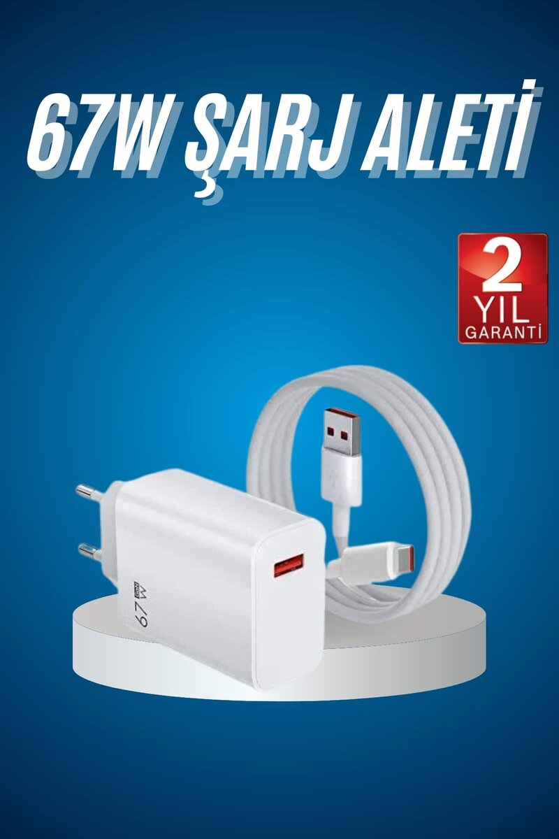 Hızlı Şarj Aleti Adaptörü Kablo Seti 67W Uzun Ömürlü Beyaz Hızlı Şarj Aleti Adaptörü Kablo Seti 67W Uzun Ömürlü Beyaz