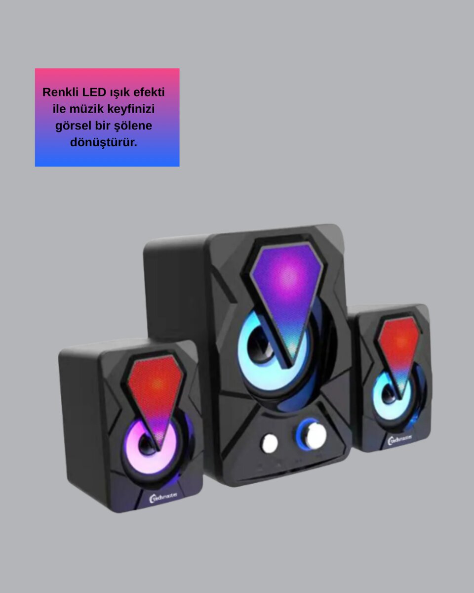 2.1 USB Bağlantılı Oyun Hoparlörü Renkli LED Işıklı 2.1 USB Bağlantılı Oyun Hoparlörü Renkli LED Işıklı