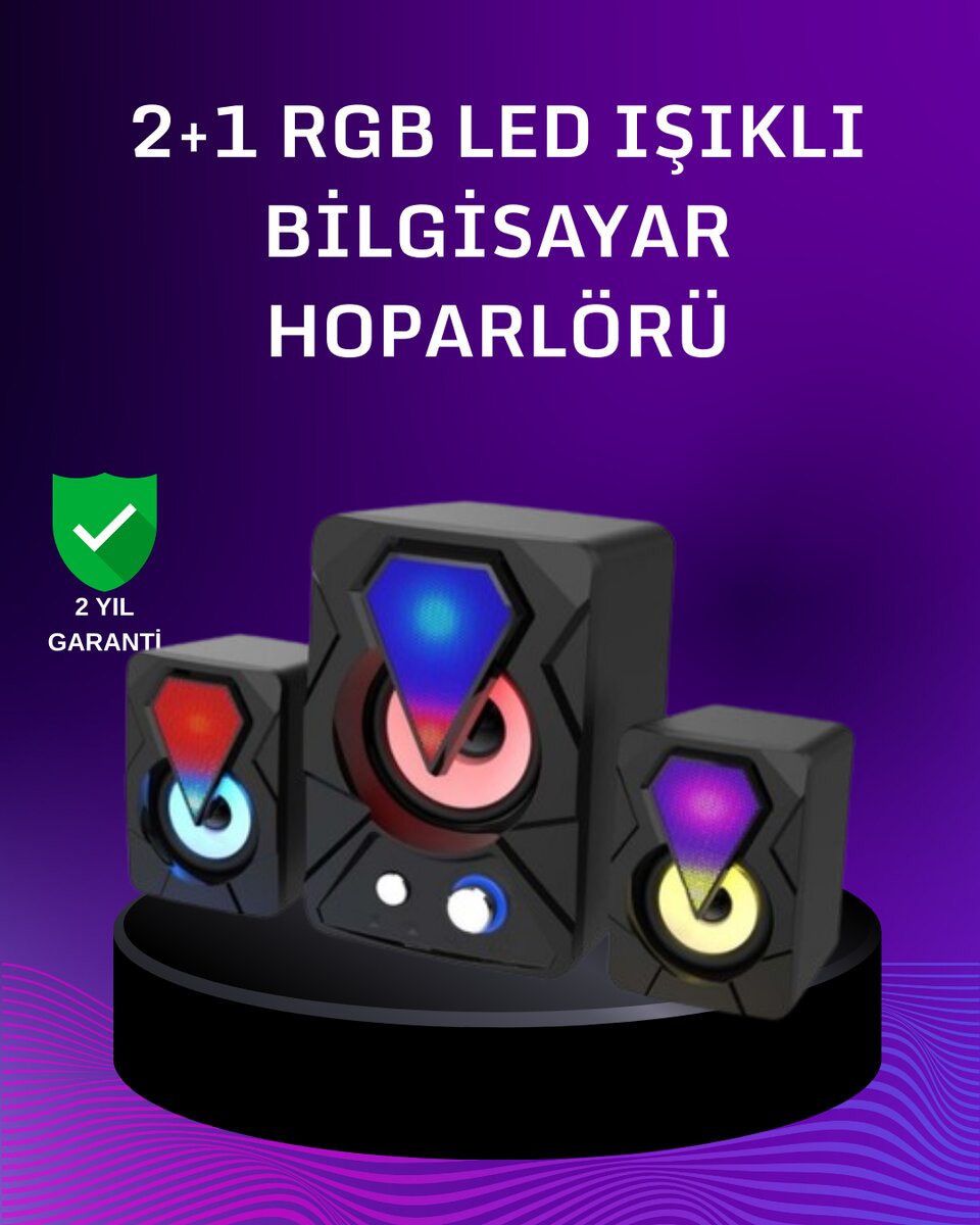 USB Bağlantılı RGB 2.1 Hoparlör Seti Derin Bas ve Renkli Işık USB Bağlantılı RGB 2.1 Hoparlör Seti Derin Bas ve Renkli Işık