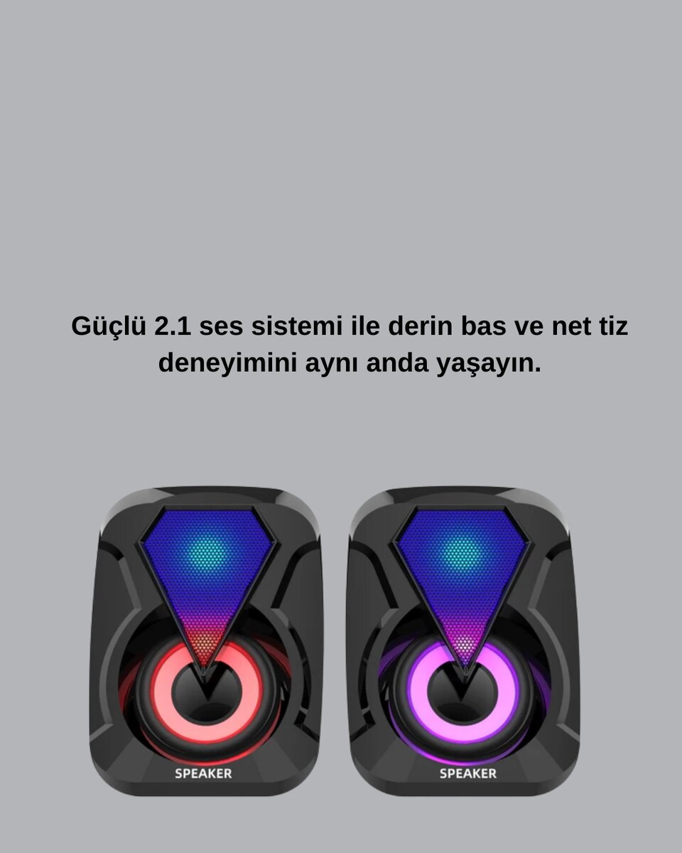 USB Bağlantılı RGB 2.1 Hoparlör Seti Derin Bas ve Renkli Işık USB Bağlantılı RGB 2.1 Hoparlör Seti Derin Bas ve Renkli Işık