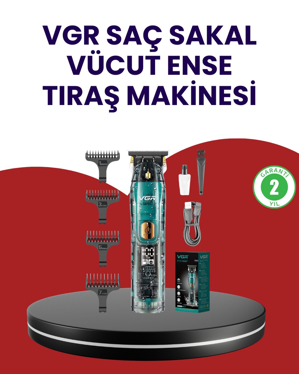 VGR V-695 Şarjlı Profesyonel Erkek Saç Sakal Tıraş Makinesi IPX7 Su Geçirmez VGR V-695 Şarjlı Profesyonel Erkek Saç Sakal Tıraş Makinesi IPX7 Su Geçirmez