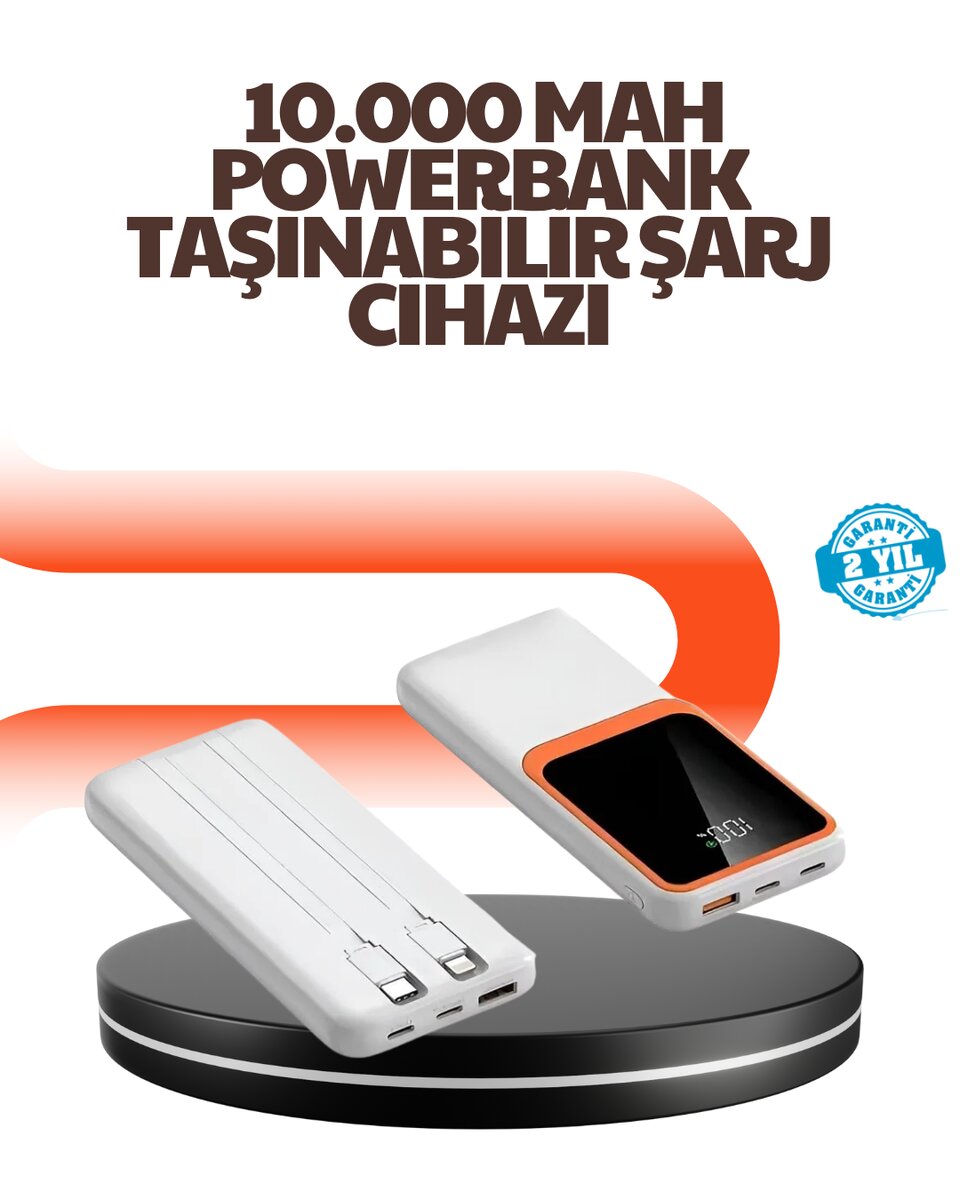 Taşınabilir 10000 mAh Powerbank – Dijital Göstergeli, Type-C ve USB Çıkışlı Taşınabilir 10000 mAh Powerbank – Dijital Göstergeli, Type-C ve USB Çıkışlı