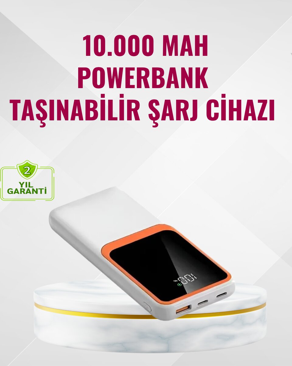 Powerbank 10000 mAh – Çift USB Çıkışlı, Type-C Girişli, Şık Beyaz Tasarım Powerbank 10000 mAh – Çift USB Çıkışlı, Type-C Girişli, Şık Beyaz Tasarım