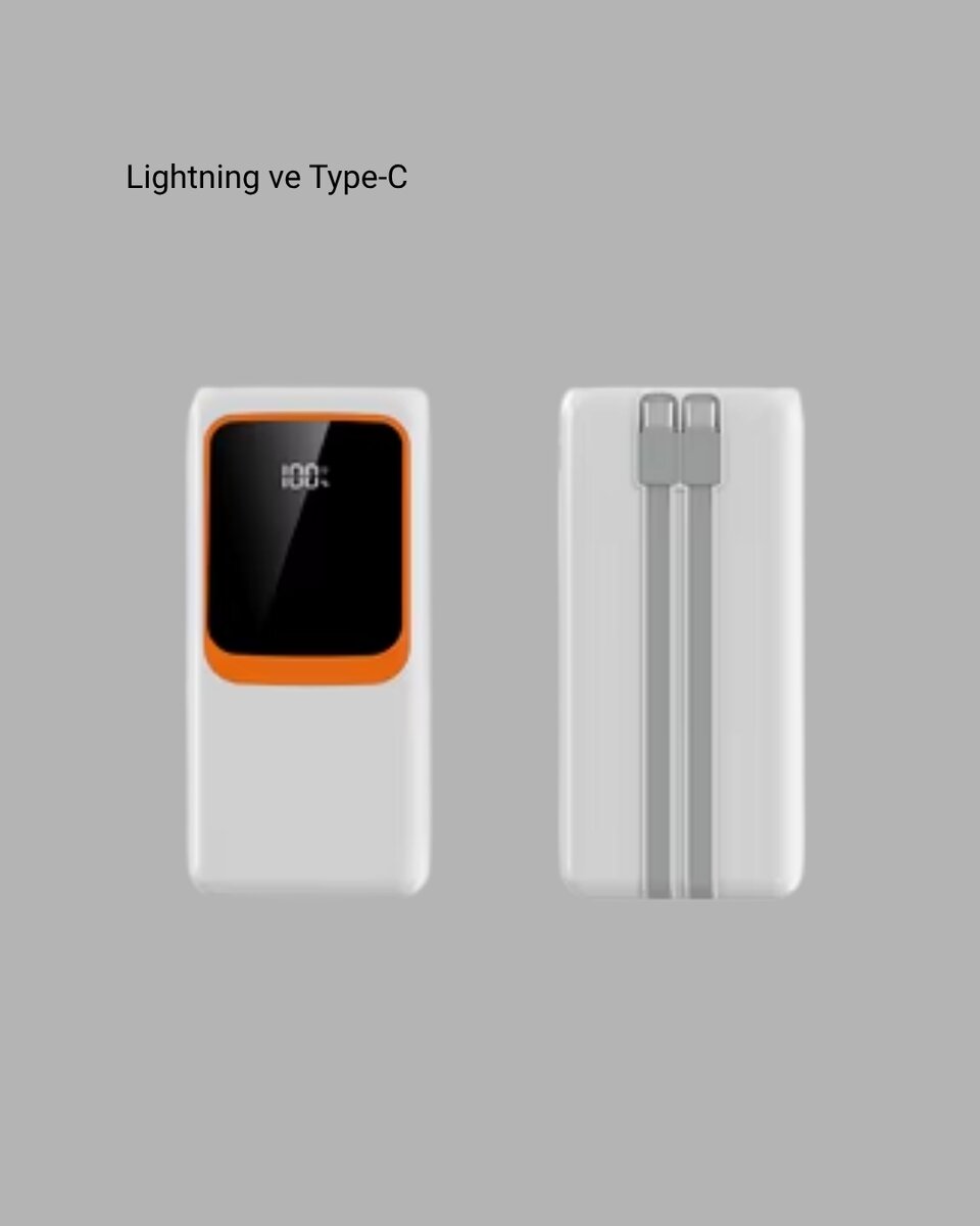 Kompakt 10000 mAh Powerbank – Dijital Göstergeli, Type-C ve Lightning Uyumlu Kompakt 10000 mAh Powerbank – Dijital Göstergeli, Type-C ve Lightning Uyumlu