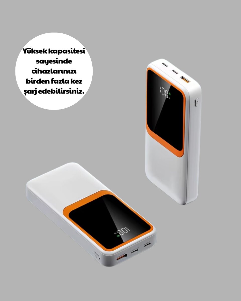 Kompakt 10000 mAh Powerbank – Dijital Göstergeli, Type-C ve Lightning Uyumlu Kompakt 10000 mAh Powerbank – Dijital Göstergeli, Type-C ve Lightning Uyumlu