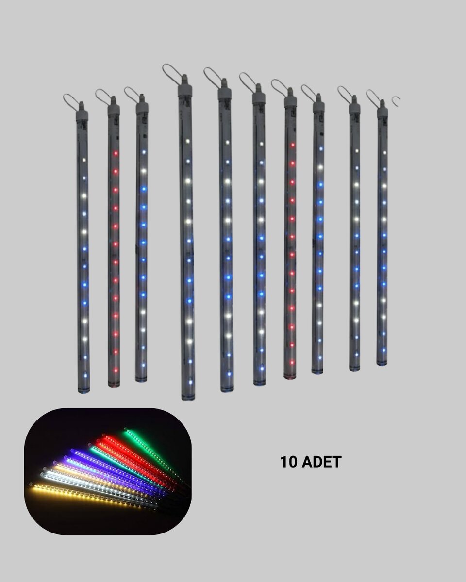 LED Meteor Yağmur Işığı 10 Adet Çubuk Kayan Yıldız Efektli LED Meteor Yağmur Işığı 10 Adet Çubuk Kayan Yıldız Efektli