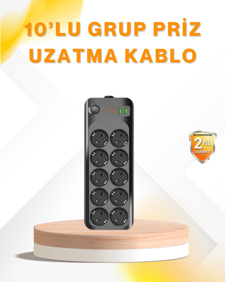 10’lu Çoklu Priz Termal Korumalı USB Type-C Çıkışlı 2500W Uzatma Kablosu 10’lu Çoklu Priz Termal Korumalı USB Type-C Çıkışlı 2500W Uzatma Kablosu