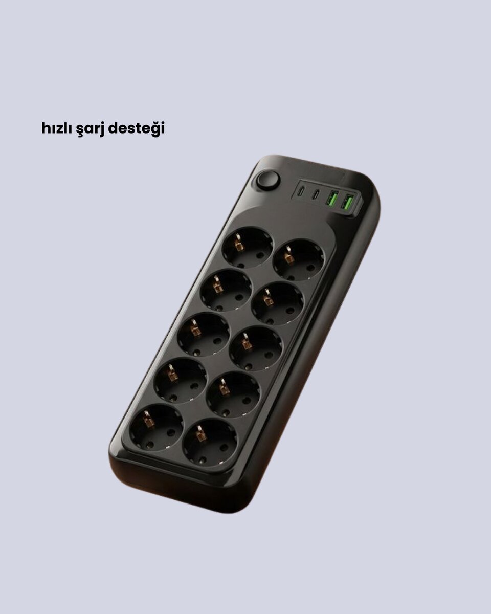 10’lu Çoklu Priz Termal Korumalı USB Type-C Çıkışlı 2500W Uzatma Kablosu 10’lu Çoklu Priz Termal Korumalı USB Type-C Çıkışlı 2500W Uzatma Kablosu